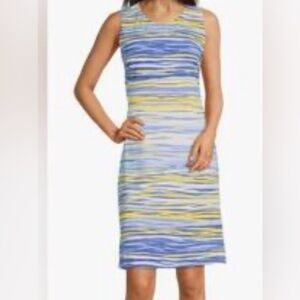 J. McLaughlin Sleeveless Shift Dress Blue Yellow Abstract Print Size XL